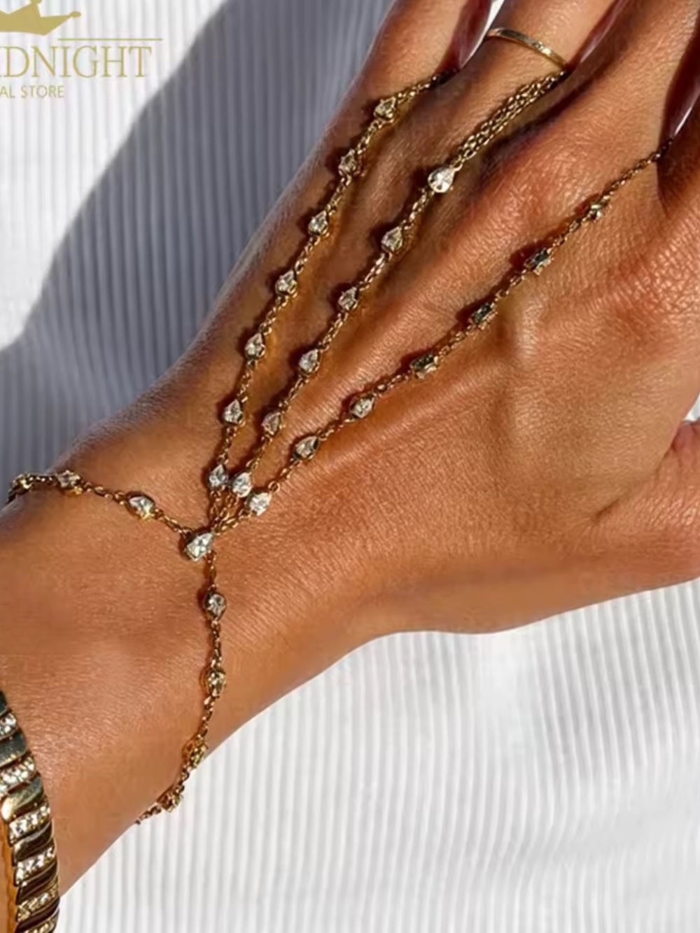 Kohl's Gold Hand Chain Bracelet with Clear Crystals